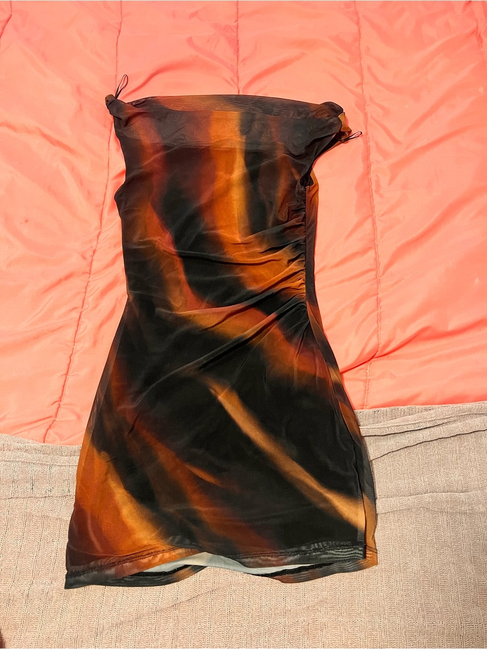 Dynamite Strapless Black & Amber Tie-Dye Bodycon Dress